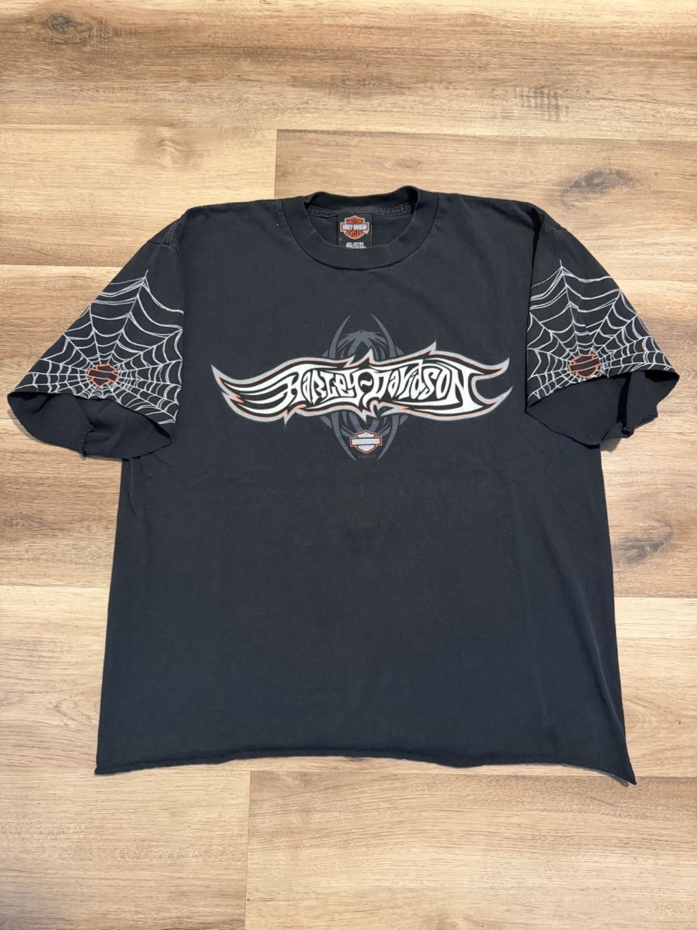Vintage  Harley Davidson Spiderweb Shirt Mens Large Chopped 2004 Travis Scott